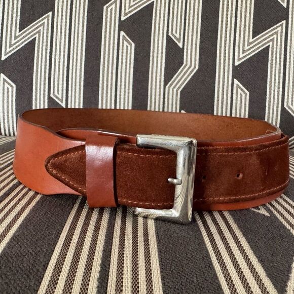 VTG Garfinckel’s Brown Leather Suede Double Flap Belt Size S/M - Picture 5 of 15